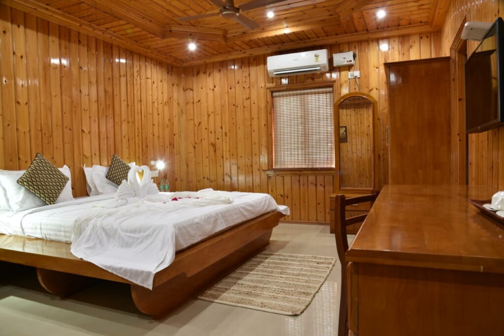 Wood-finished holiday-home accommodation interior at Lush Green Retreat